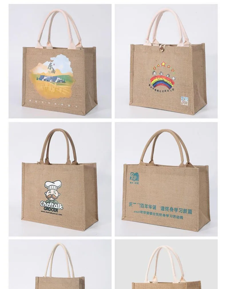 Custom Designer Eco-friendly Jute Bag Modern Reusable Linen Shopping Tote with Your Business logo for Welcome Gifts preview 4