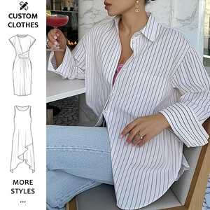 Women Oversized Button Down Shirts Office Drop Shoulder Blouse Long Sleeve Boyfriend Dress Shirt with Pockets
