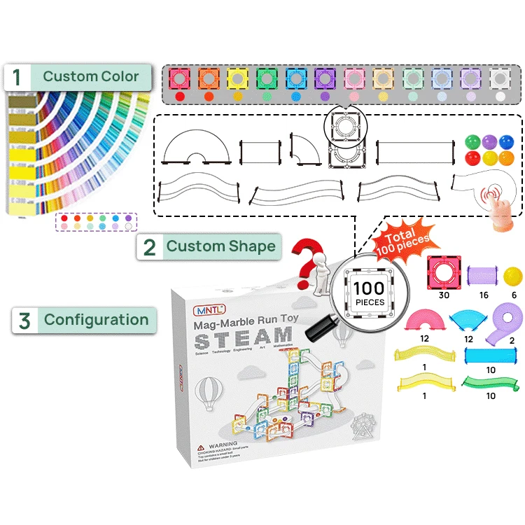 Mntl Self Assemble Magnetic Tile Marble Run Race Educational Kids Toy100 Pcs Magnetic Tiles Connecting  Blocks for Kids