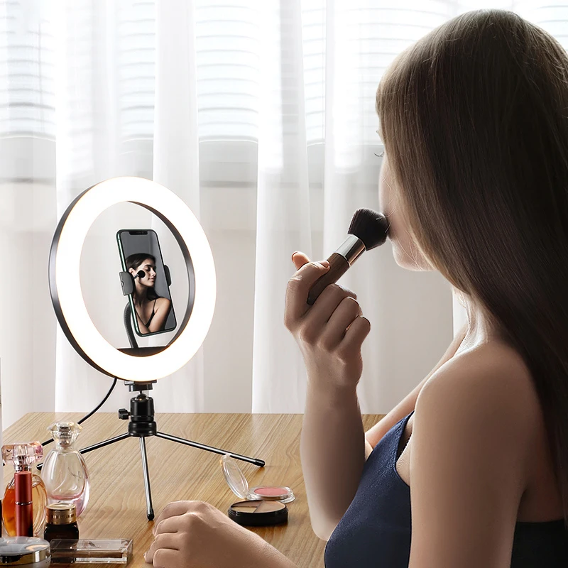 Мини-штатив для мобильного телефона, светодиодный монопод 26 см, круглый зажим 10 дюймов, Настольный светильник для фото и косметологии, подсветка для стола