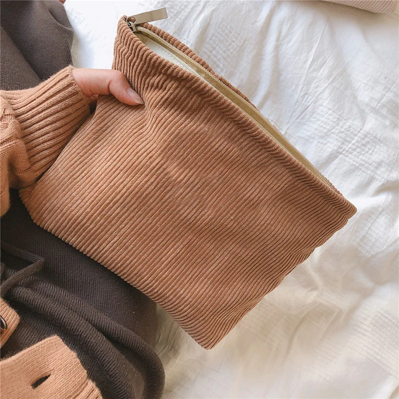 BSCI Factory Custom Cream Small Skincare Cosmetic Organizers Zipper Corduroy Makeup Bag Personalized
