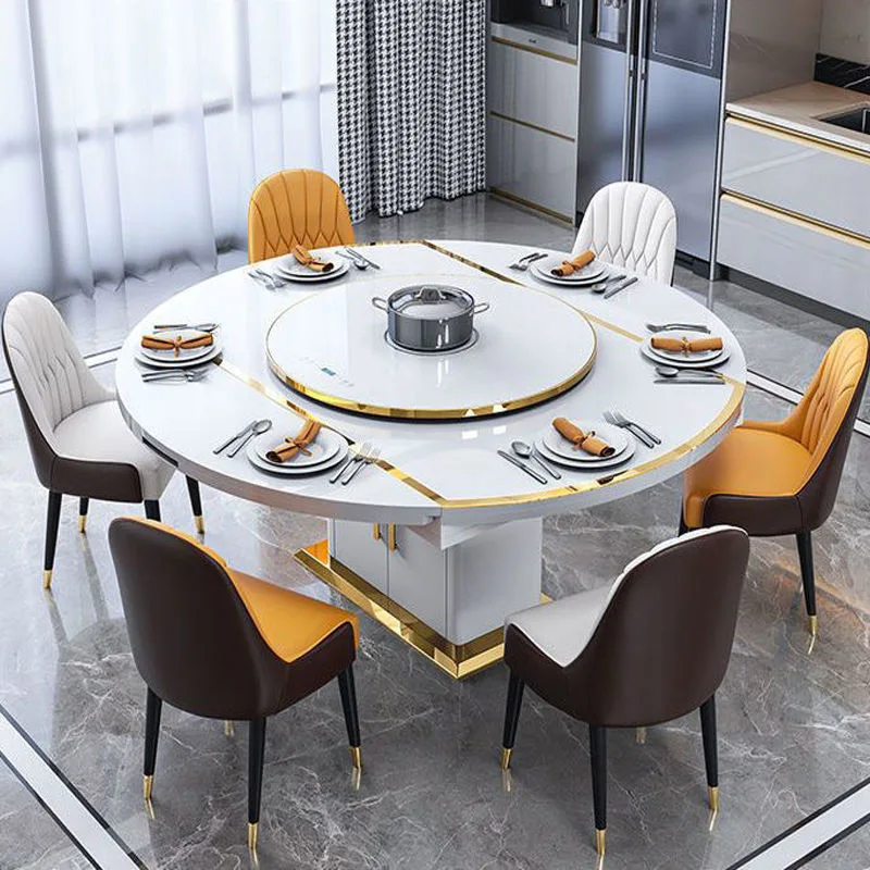 Customized Gold Luxury 8 Seater Modern Round Steel Dining Table Glass