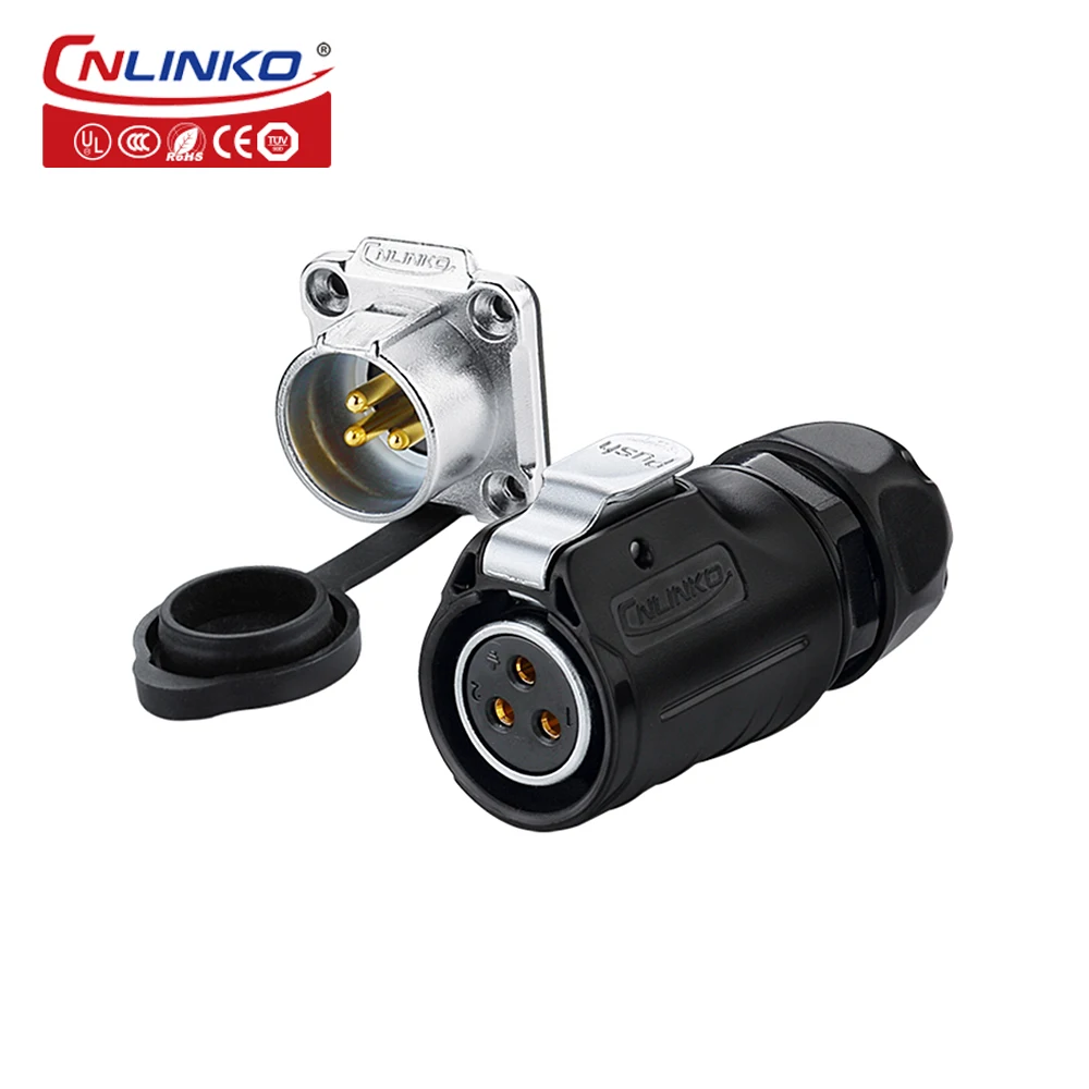 CNLINKO LP20 3 Pin Circular Panel Mount Industrial Connector Electrical 3pin Waterproof Power Connector