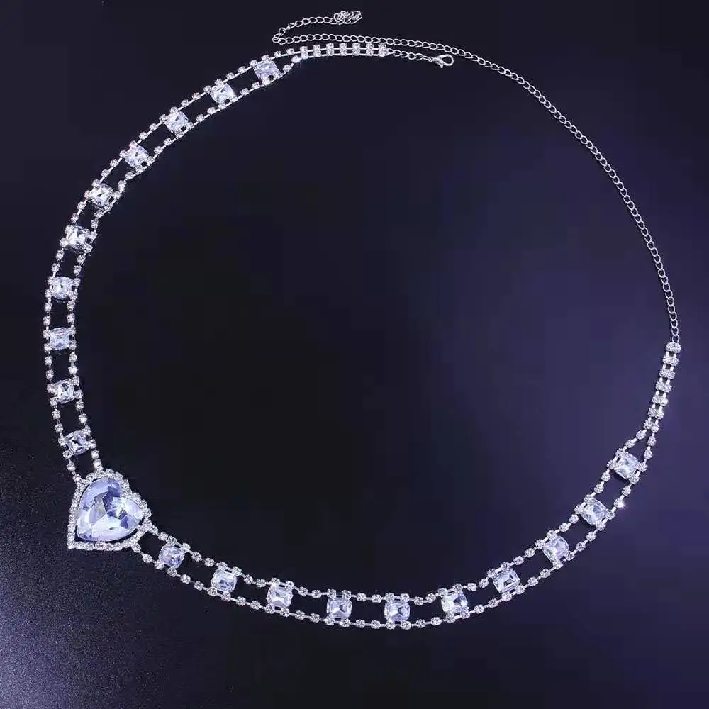 Luxury Chunky Diamond Rhinestone Chain Blue Heart Waist Chain Body Jewelry