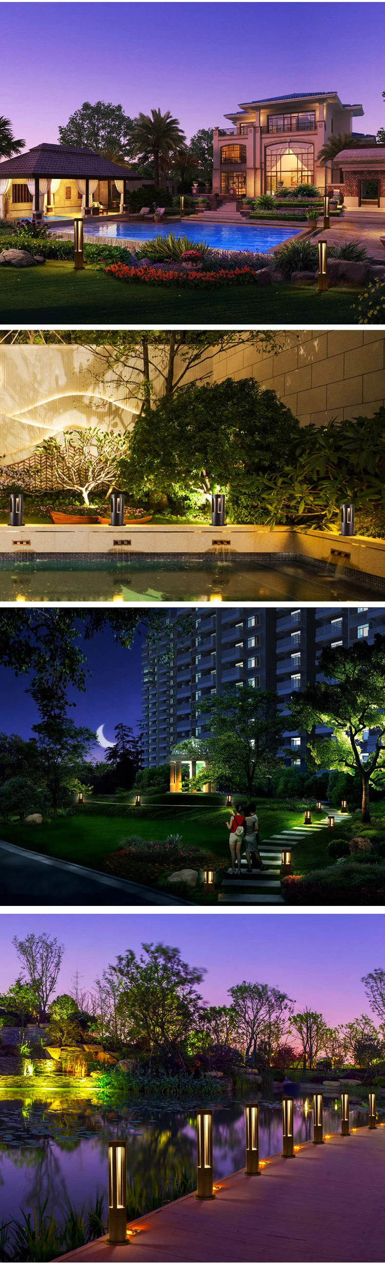 YOUWIN Outdoor Garden Park Decorative Aluminium Landscape Black Bollard Torch Standing Light Led Lawn Lamp Fixture