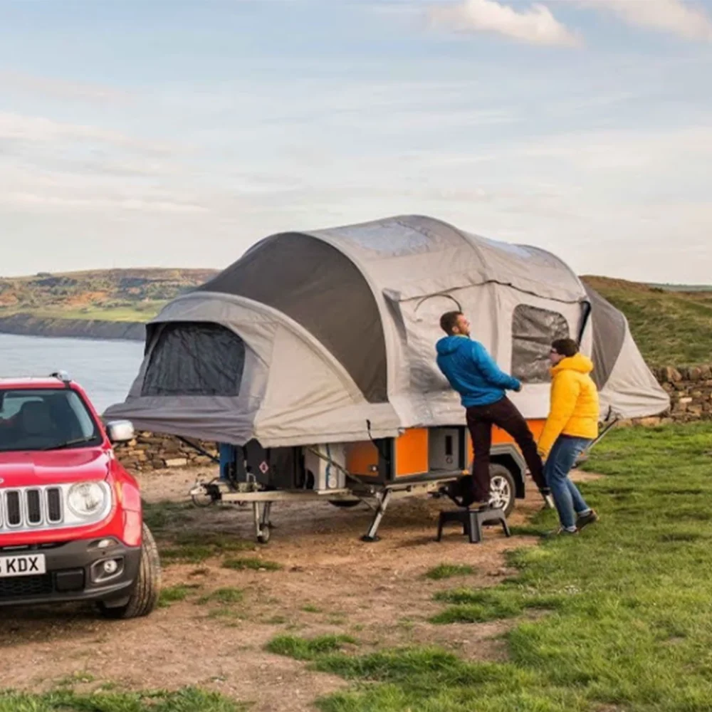 Auto-Dachzelt Hochwertiges Pop-up Leinwand-Faltzelt Wasserdicht fr 3-4  Personen Tragbares Aufblasbares Campingzelt (ohne Anhnger)