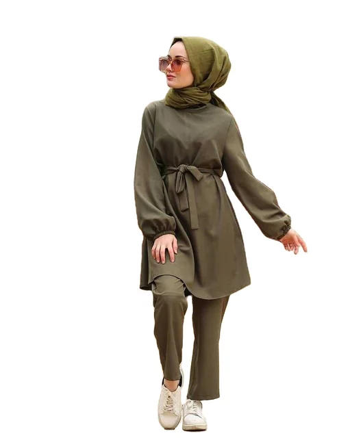 Hote sale Muslim Two Pieces Outfit Abaya Dubai Hijab Dress Caftan Arabes Mujer Belt Kaftan Turkish Islamic Clothing For Women