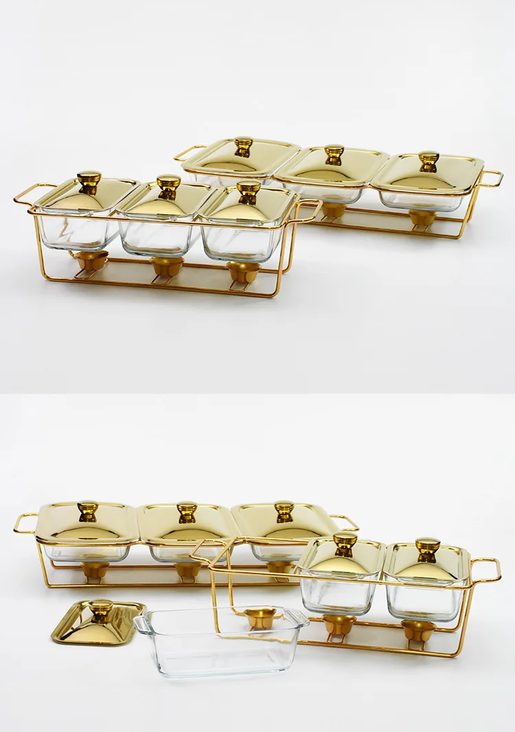 Luxury Gold Glass Buffet Food Warmer Food Warmer Set 3.9/4.5l Chafing