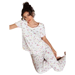 New Arrival Women's Casual Cute Printing Long Sleeve Shirts Ruffles Pants Soft Fashionable Pyjama Sets for Winter Women ODM