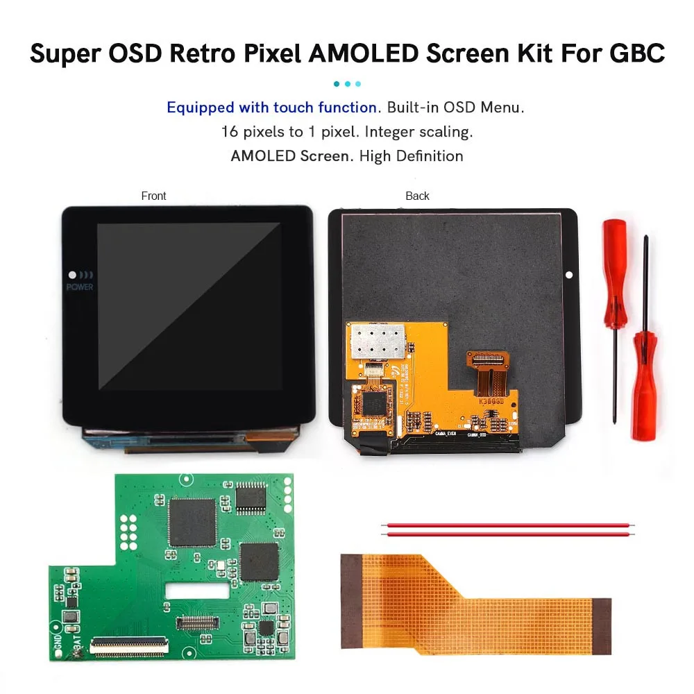 GBC OLED AMOLED Laminated Touch Screen OSD Menu RETRO PIXEL Kit for GameBoy Color GBC With Pre-cut Housing Shell