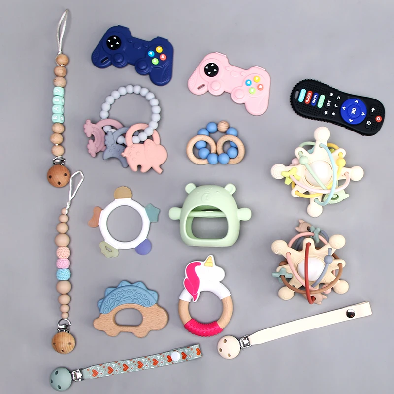 Customization 2 in 1 New Chew Ring Ball Kid Stacking Silicone Rattles Teether Baby Teething Toy for Babies