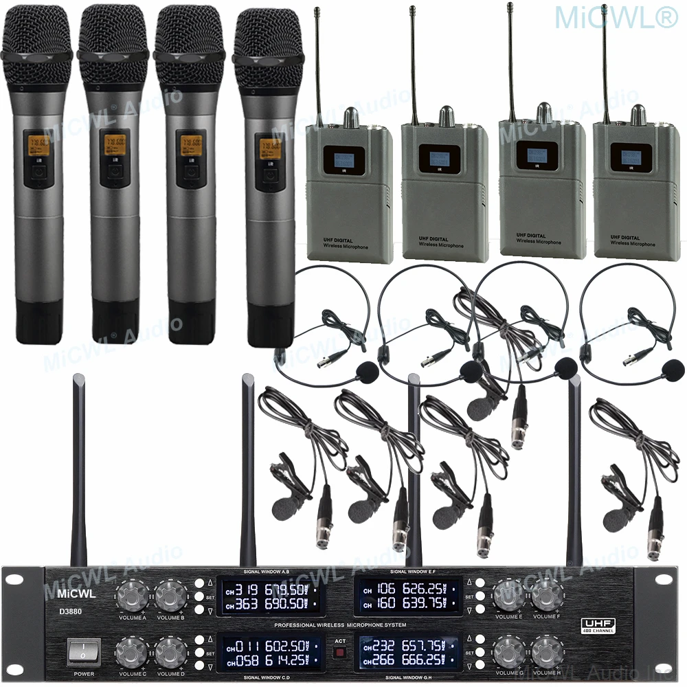 Professional D3880 8 Channel Conference Wireless Microphone System with Independent XLR Connector MiCWL 8 Handheld Lapel Table
