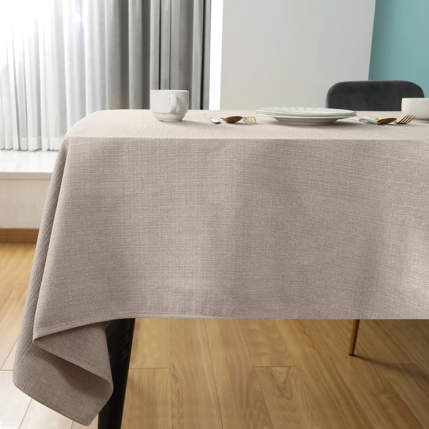 Customization beige 320g faux linen solid color rectangular white cotton table cloth