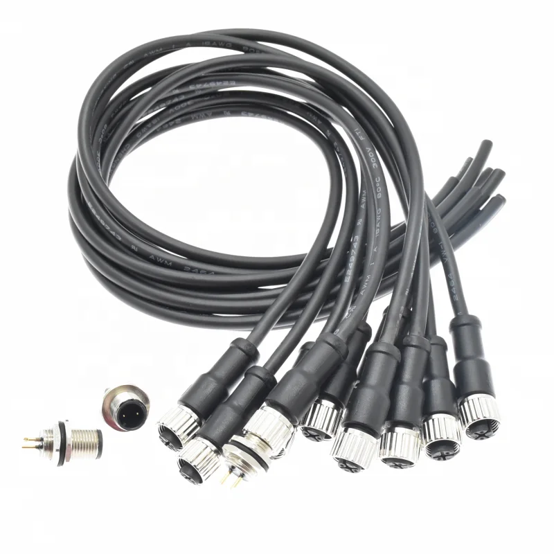M12 Waterproof DIN Cable Wire Connector Electric 2-Pin Male to Female for Power Applications