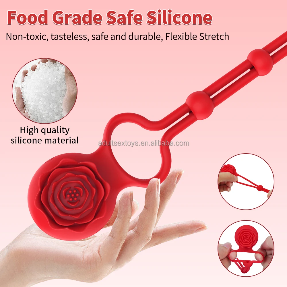 Adjustable Silicone Cock Ring Vibrator with Rose Flower Design Delay Ejaculation Function Adult Toys for Men and Couples Sex