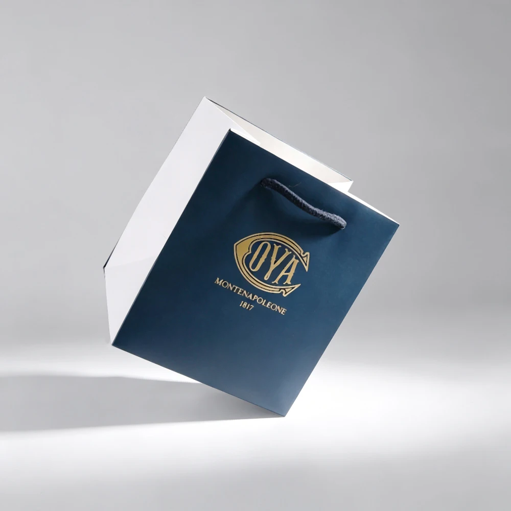 High Quality Custom Brand Waterproof Gold Stamping Matte Finish Coated Paper Gift Bag with Cotton Rope Handle