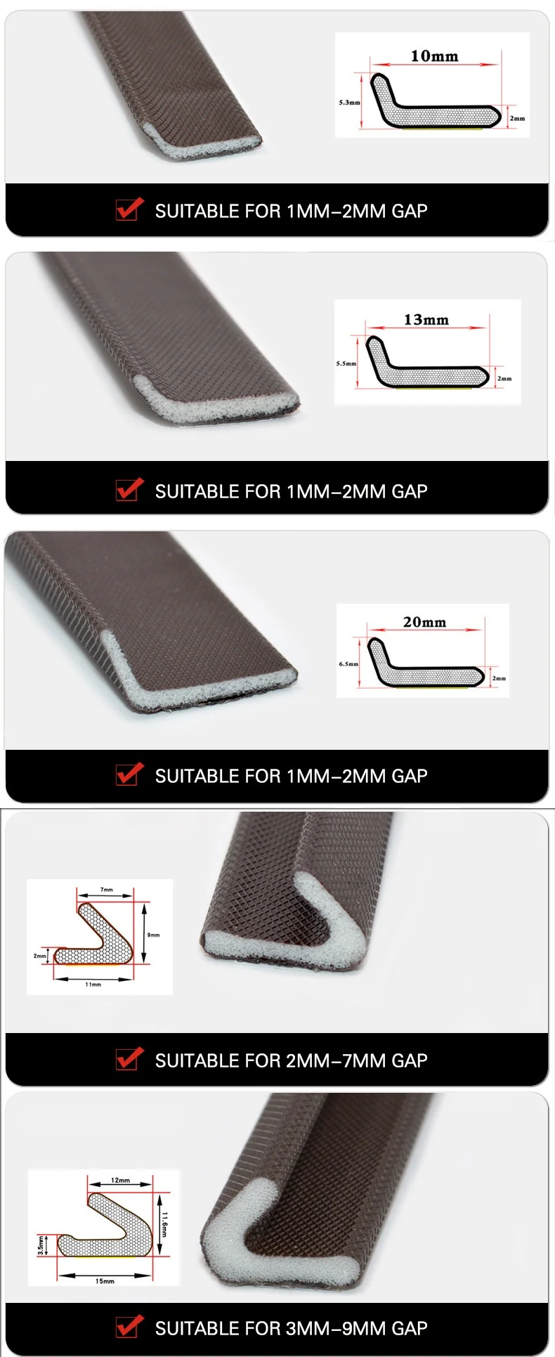 Pu Covered Wooden Door Sealing Strip Card Slot Type Anticollision