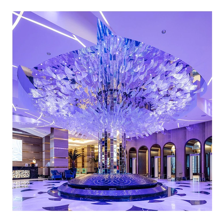 Keyming Lighting Customized Casino Hall Handmade Bule Glass Pendant Large Chandelier Light Ceiling Luxury Chandelier