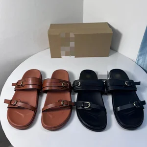 QuiteS New Round Head Line Roman Buckle Platform Casual Slipper Sandals Wearing Beach Open-Toed Sandals Luxury Shoes Women
