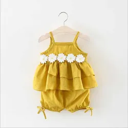 Новое поступление лета 2020, комплект из 2 предметов, одежда для девочек с цветочным дизайном, детская одежда для девочек