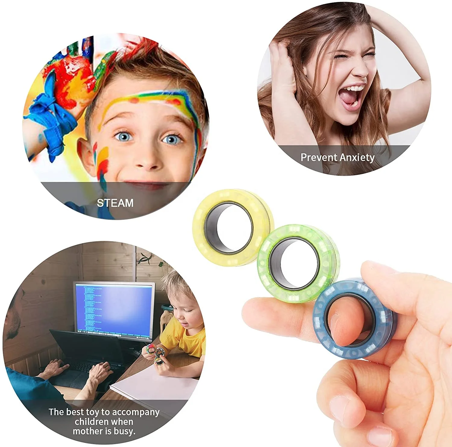 Fidget Magnets Spinner Rings ADHD Anxiety Relief