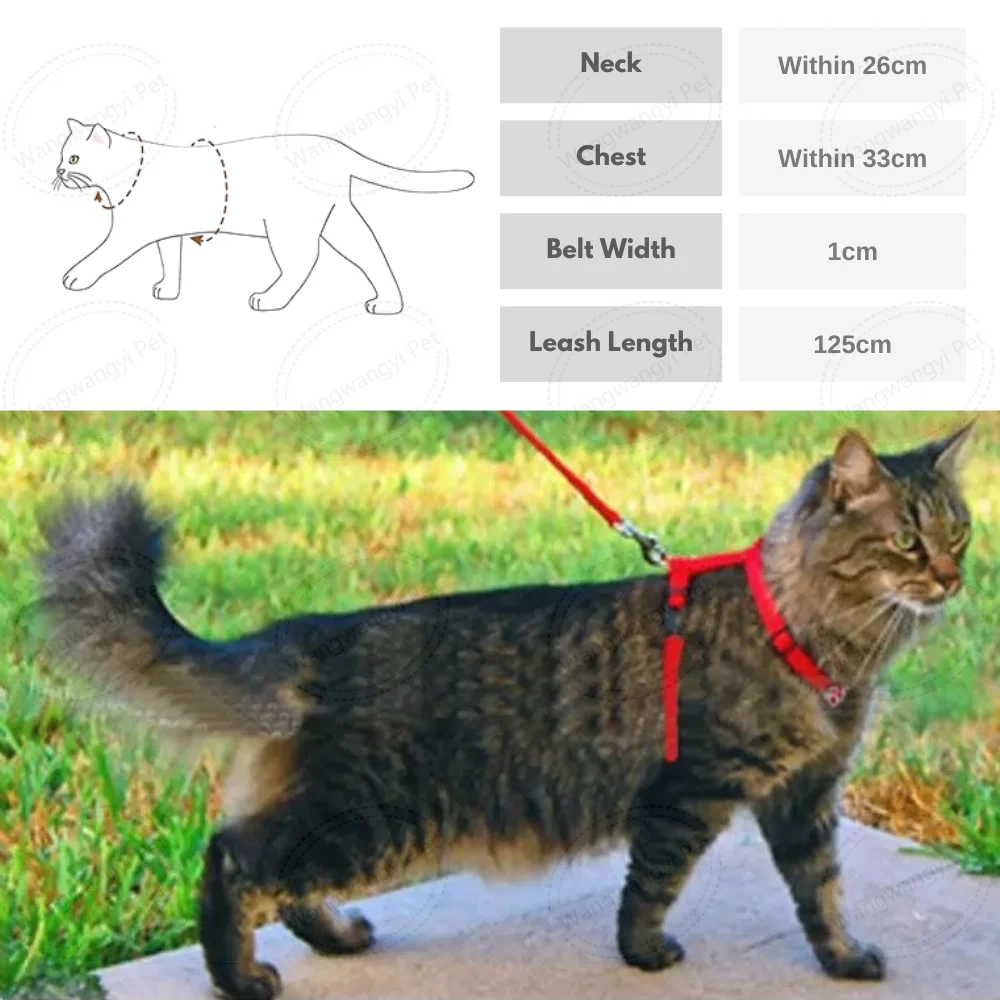 Adjustable Nylon Cat Harness Escape Proof Safety Rope Leads For Cats