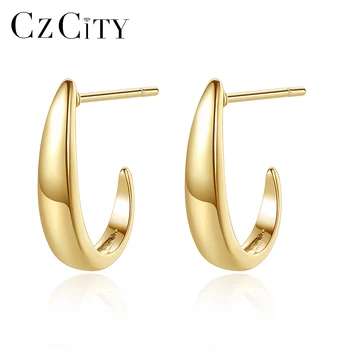 CZCITY High Quality 2021 Earring Jewelry Minimalist 925 Sterling Silver Huggie14K Gold plated Hoop Earrings