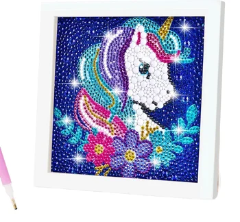 Unicorn crystal art diamond painting kit for kids diy framed diamond art kit cartoon diamond painting