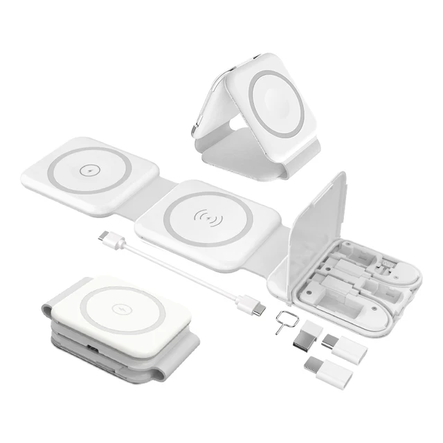 3-in-1 15W multi-function phone and watch headset wireless charger Magnetic foldable phone holder with c port