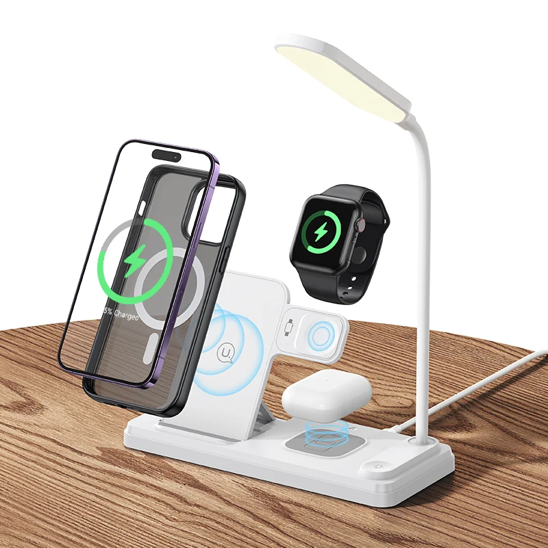 USAMS CD195 Multi Function 15W 4in1 Fast Charging LED Lamp Wireless Charger Desktop Stand Holder