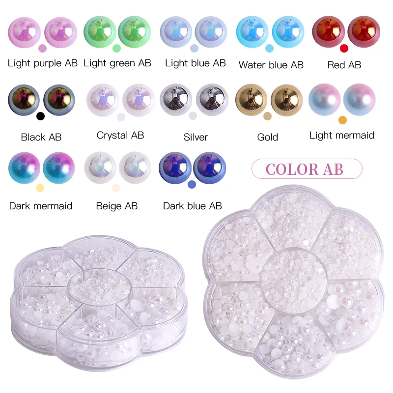 AB Flat Back Nail Diy Charms Bling Accessories Mix Size Semicircle Pearl Nail Art Decoration