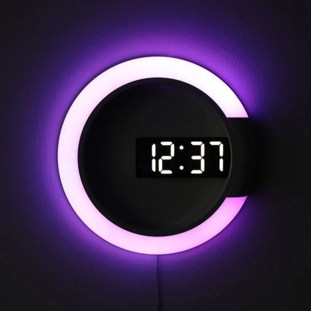 Reloj de pared LED 3D, Digital, de mesa, con alarma, espejo, hueco