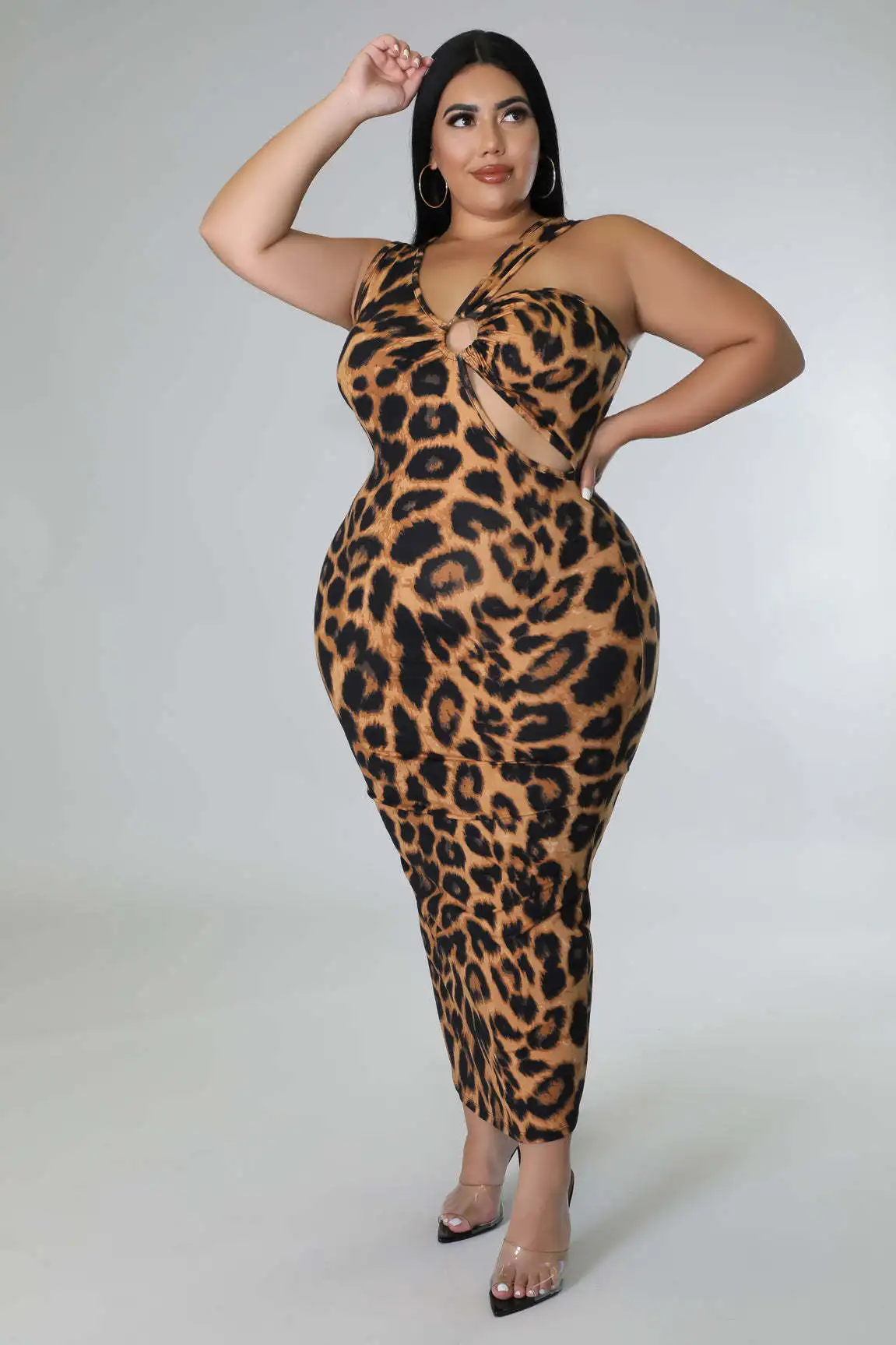 Bh669 Xl To 5xl Printed Leopard Plus Size Stretchy Dress - Buy Leopard ...