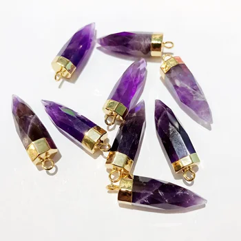 LS-A939 unique design amethyst pendant point bullet shaped pendant charms gold plated pendant for necklace making