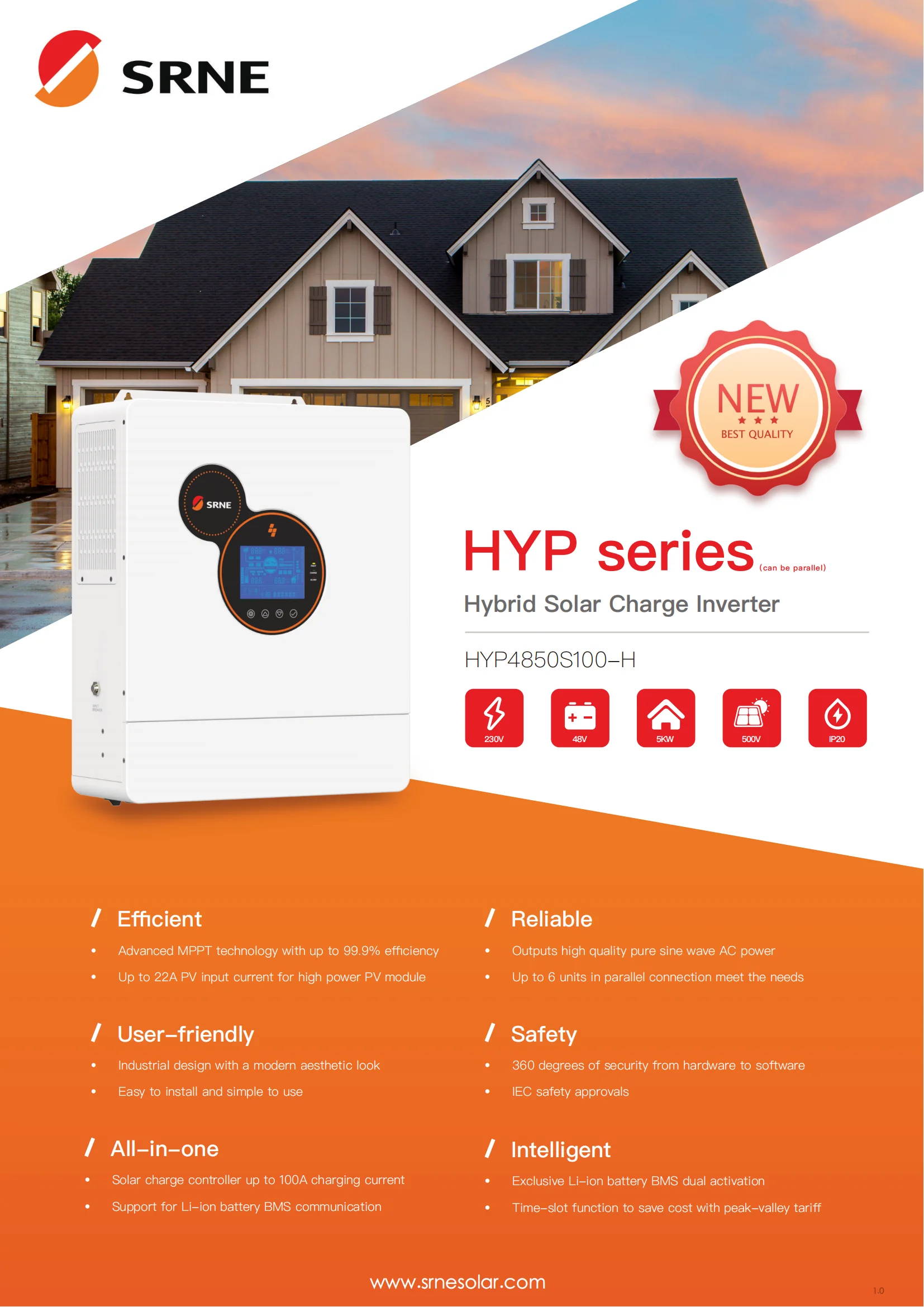 Srne Hybrid Solar Parallel Inverter 48v 5kw Hyp4850s100-h Off Gird ...