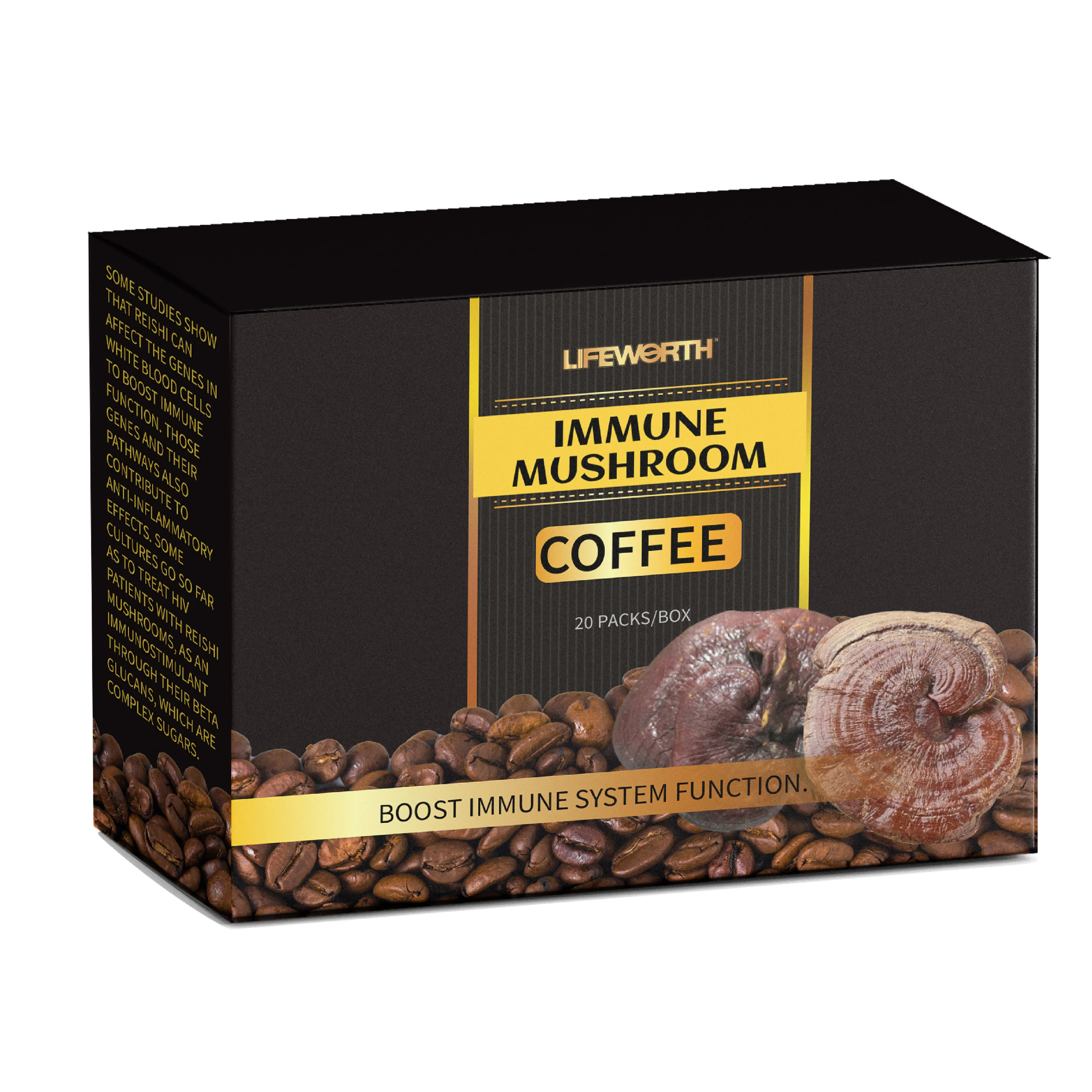 Lifeworth Cordyceps Cafe Ganoderma Extract Coffee Organic Herbal Extract Instant Coffee Arabica Mushroom Coffee for Health