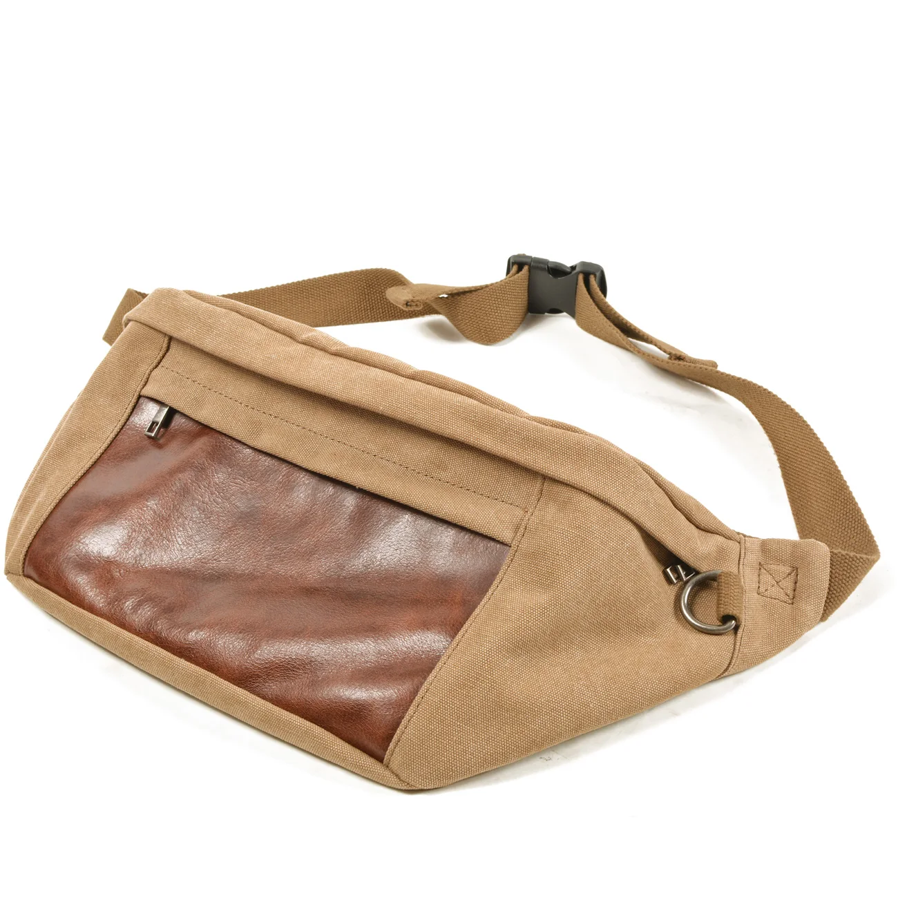 New retro canvas stitching leather belt bag men's large-capacity outdoor sports chest bag