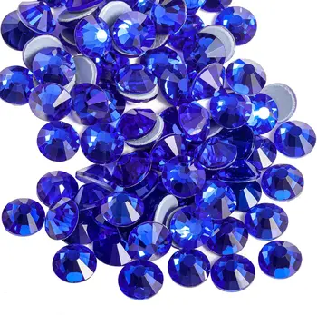 OPL Sapphire Glass HotFix Rhinestones Round Crystal Stone Flatback Hotfix Glass Rhinestone hot fix for Clothes Jewelry