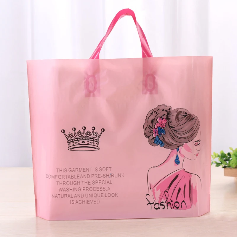 Custom Logo Print Pink Waterproof Transparent Tote Plastic Packaging  Shopping Bag with Soft Loop Handle Clothing Packing - China Coffee Bag,  Small Coffee Bag