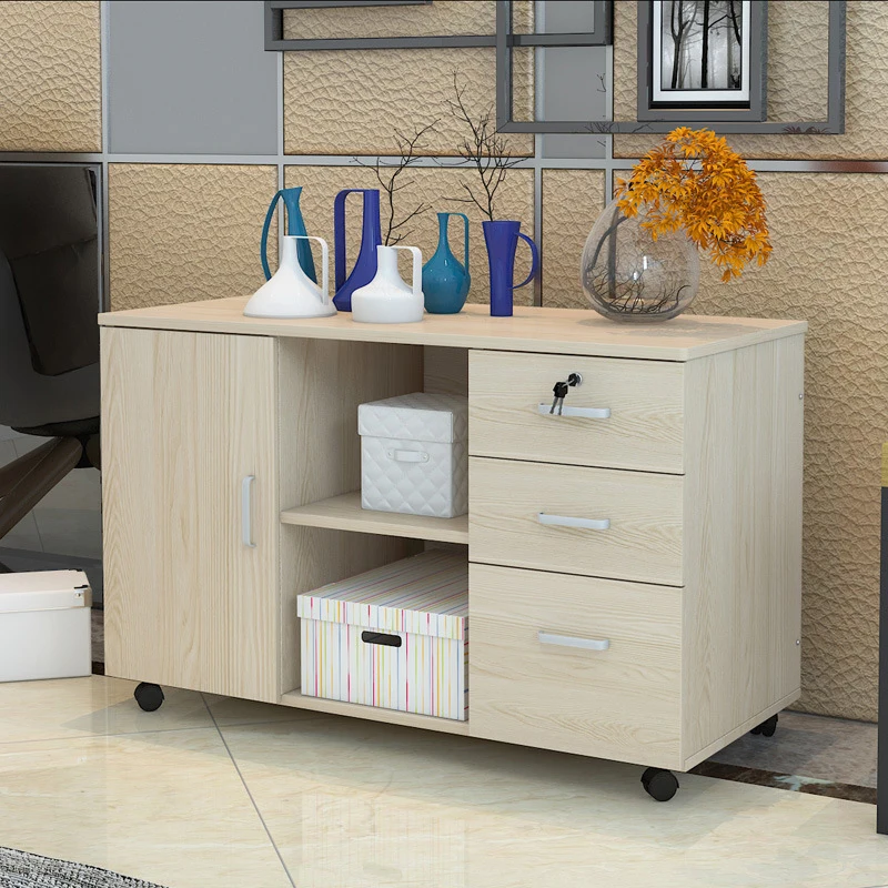 Support D'Imprimante 2 Étages VEDECASA - Bois Avec Roulettes Et Sac De Rangement - Bureau Maison