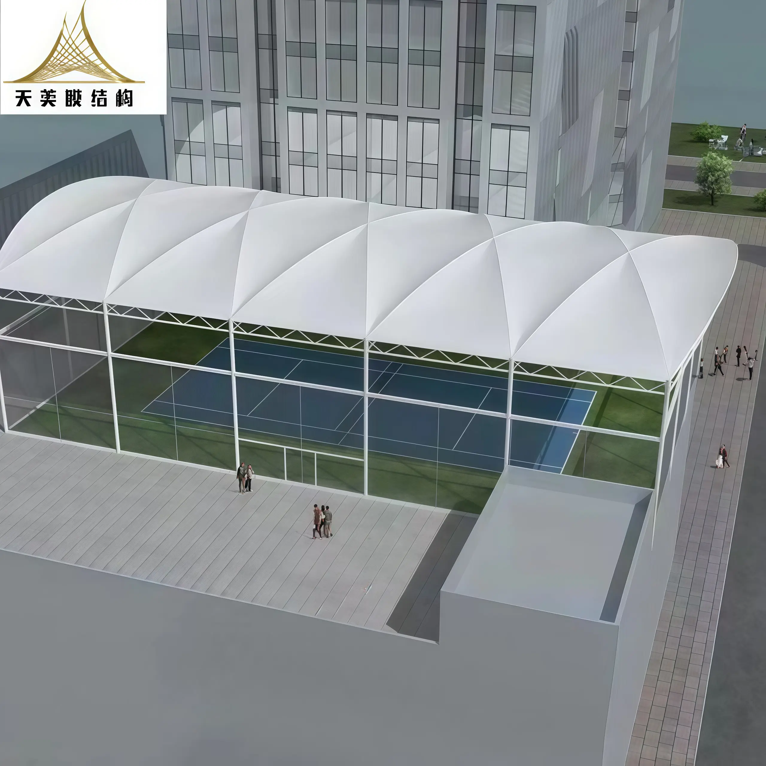 TIMI Wholesale Custom PVDF PTFE Architecture Tensile Membrane Structure Tent for Pickelball Tennis Football Court Roof