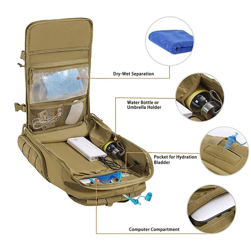 Wholesale Tactical Assault Rucksack Waterproof Tactical Equipment Backpack Outdoors Camo Tactical Rucksack