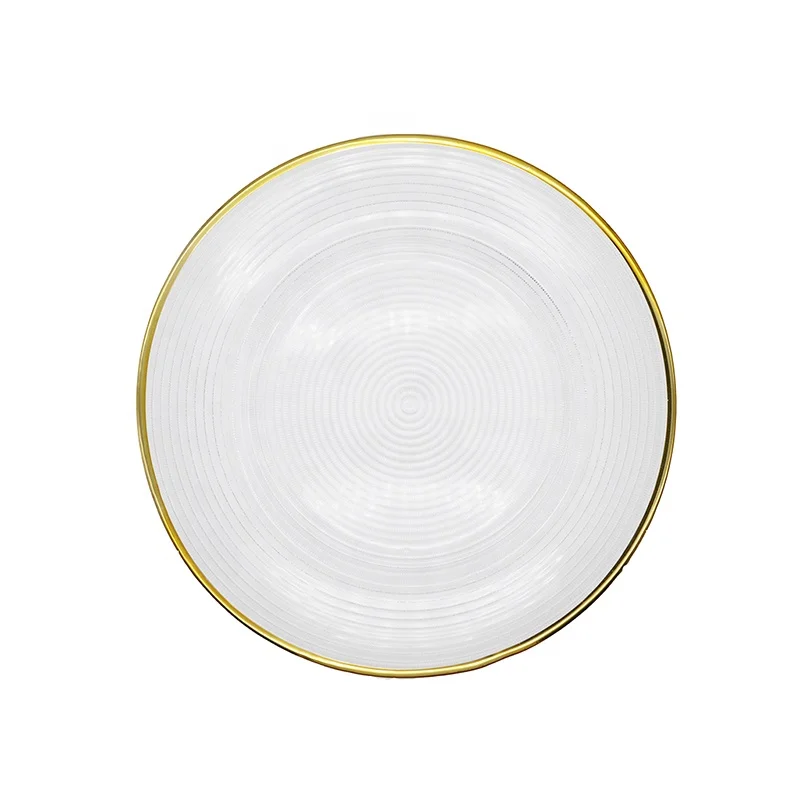Dinner Plate Chargers with Gold Rim Round Glass Plate  for Restaurant