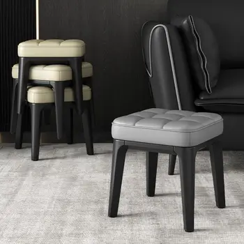 Modern Stackable Stool - Luxury PU Leather Seat & Square Design for Home/Commercial Use