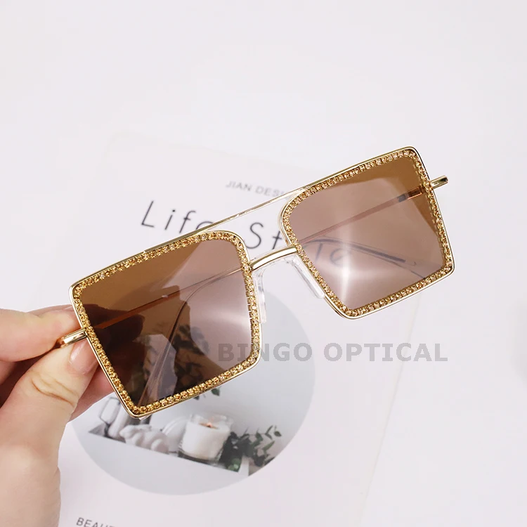 Rectangle Glasses Wholesale Crystal Oversized Bling 2025 Clear Lens Rhinestone Anti Big aperçu 10