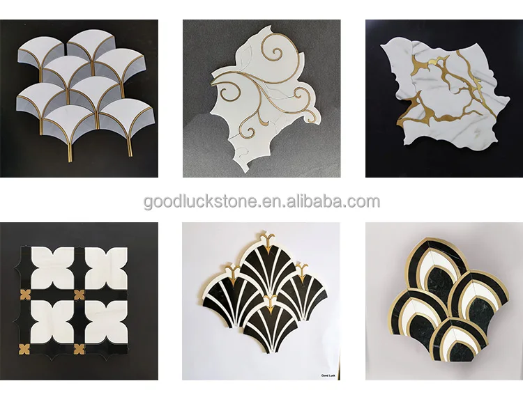 Fan Shape Marble Inlay Shell Pattern Waterjet Mosaic For Background Floor Tiles manufacture