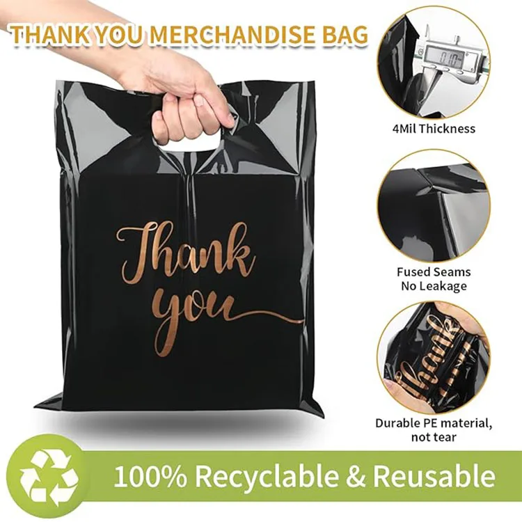 Black Heavy Duty Plastic Bags Thank You Custom Logo Plastic Packaging  Shopping Bag With Handle Retail Plastic Bags for Clothing