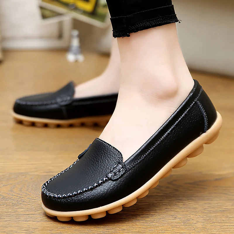 Genuine Leather Shoes Woman Soft Boat 