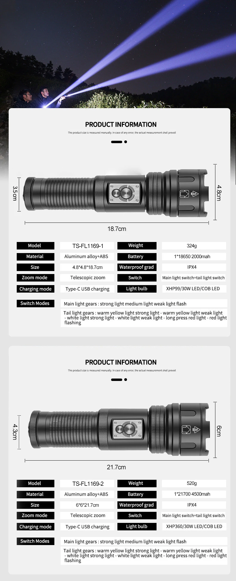 White Laser 2200lm Dimmable Tyep-C Charge Aluminium Alloy Flashlight Tactical Led Torch Light Long Range Camping Flashlight details