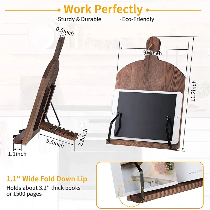 Подставка для кулинарии, деревянная подставка для разделочной доски, держатель для планшета в деревенском стиле с нескользящей подставкой